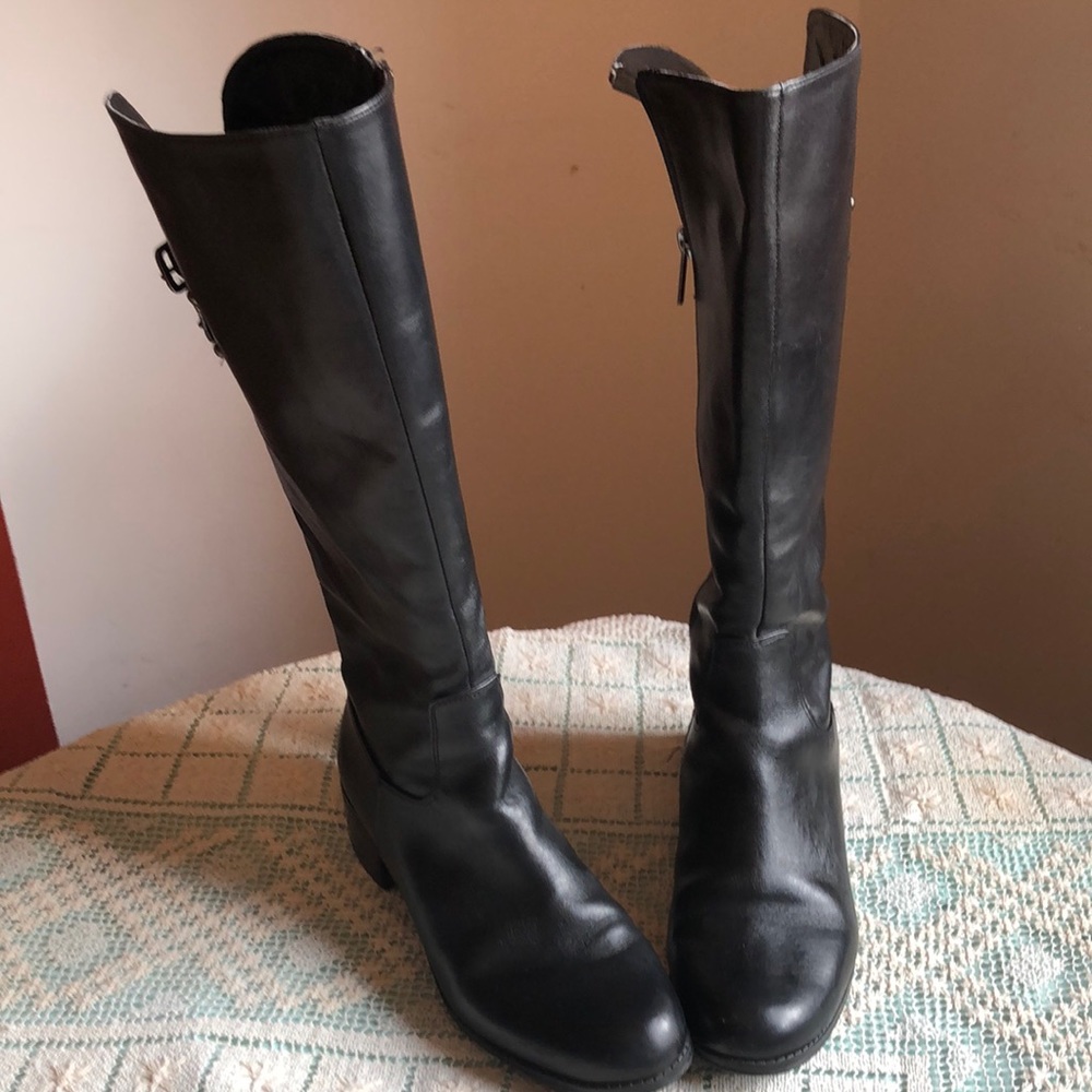 Black Leather Tall boots with Wide Calf